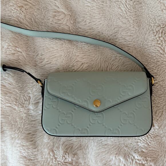 NWOT Authentic Gucci Green Calfskin Leather GG Super Mini crossbody purse  $1500 - Picture 11 of 16